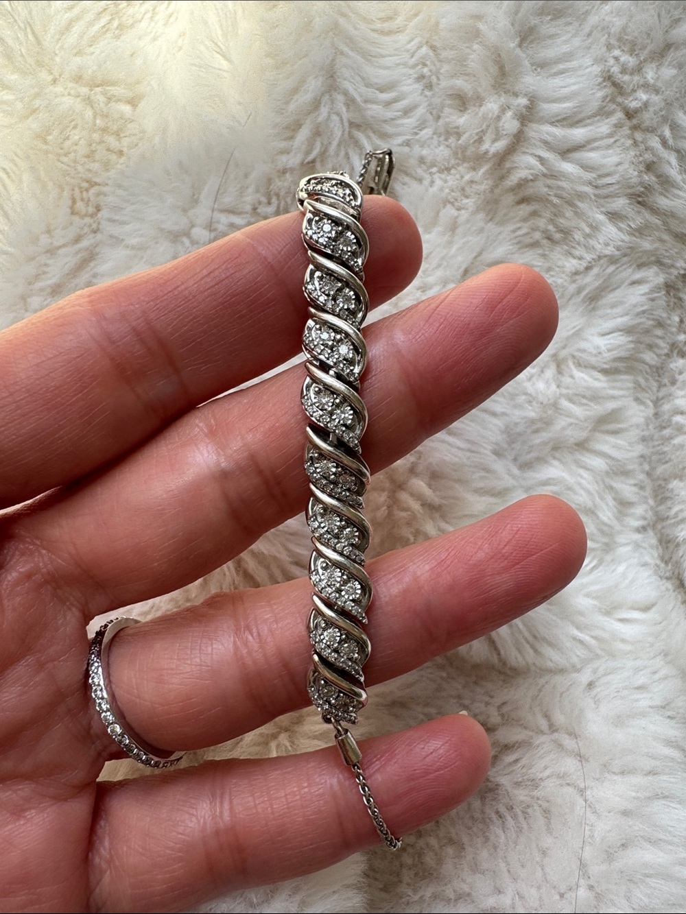 Diamond Tennis Bracelet 925 Sterling Silver Twist Link Pavé Minimalist Dainty